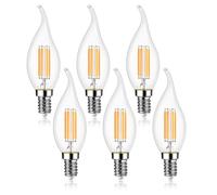EXTRASTAR E14 LED Filament Flame Candle Bulbs 4W, 470LM 40W Equivalent, C35 SES Small Edison Screw Led Light Bulbs, Warm White 2700K, Non-dimmable, Pack of 6