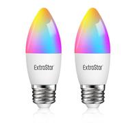 EXTRASTAR E27 Smart Bulb, Alexa Light WiFi LED Candle Bulbs C37, 6W 600lm, WiFi RGB Color Dimmable Multicolor + Warm or White Light, Compatible with Alexa and Google Home, Pack of 2
