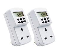 EXTRASTAR Electronic Digital Plug-in Timer, [2 Pack] Programmable Timer Socket with LCD Display 24 Hours/7 Days, Energy Saving UK Plug - White