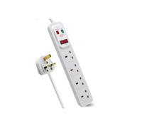 EXTRASTAR 4 Way Extension Lead Surge Protection, Individually Switched Extension Socket 13A UK Plug, 4 Gang Wall Mounted Extension Cable 2M White