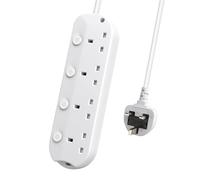 EXTRASTAR Extension Lead with Individual Switch, 4 Way 1M Extension Cable, Wall Mounted Multi Socket Plug Power Strip White