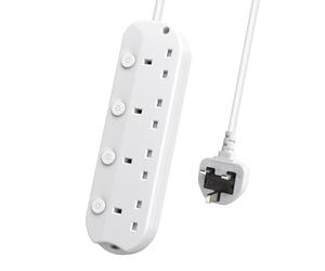 EXTRASTAR Extension Lead with Individual Switch, 4 Way 1M Extension Cable, Wall Mounted Multi Socket Plug Power Strip White