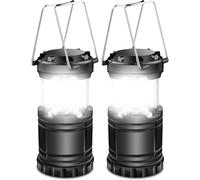 EXTRASTAR LED Camping Lantern, Battery Operated Collapsible Portable LED Lanterns, Emergency Lights with Foldable Hook for Hiking, Camping, Outages, Black(Pack of 2)