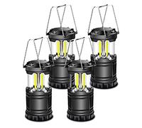 EXTRASTAR LED Camping Lantern, Battery Operated Collapsible Portable LED Lanterns, Emergency Lights with Foldable Hook for Hiking, Camping, Outages, Black(Pack of 4)