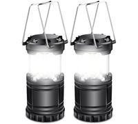 EXTRASTAR LED Camping Lantern, Battery Operated Collapsible Portable LED Lanterns, Emergency Lights with Foldable Hook for Hiking, Camping, Outages, Black(Pack of 2)