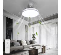 EXTRASTAR Led Ceiling Light Fan 49cm with Remote, Ceiling Fan Lamp Reversible Timing, 6 Speeds and 3 Colors Adjustable (3000-6500K) for Bedroom Living Room- White Shiny Lampshade
