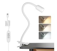 EXTRASTAR LED Desk Lamp, Aluminium Clip on Lamp Eye-Caring with 3 Color Modes and Ajustable Brightness, USB Charging Port, 3.5W 300LM, for Bedroom, Office, White