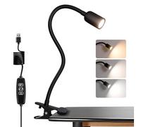EXTRASTAR LED Desk Lamp, Eye-Caring Clip on Lamp with 3 Color Modes and Ajustable Brightness, USB Charging Port, 3.5W 300LM, for Bedroom, Office, White