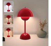 EXTRASTAR Mushroom LED Desk Lamp Rechargeable, 3 Colour Change Dimmable, Modern Desk Lamp for Bedroom Living Room Study（Red）