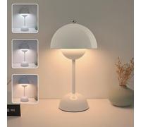 EXTRASTAR Mushroom LED Desk Lamp Rechargeable, 3 Colour Change Dimmable, Modern Desk Lamp for Bedroom Living Room Study（White）