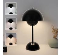 EXTRASTAR Mushroom LED Desk Lamp Rechargeable, 3 Colour Change Dimmable, Modern Desk Lamp for Bedroom Living Room Study（Black）