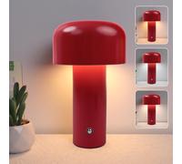 EXTRASTAR Mushroom Shape LED Desk Lamp, USB Rechargeable Mushroom Decorative Table Lamp Light with 3 Colours Dimmable for Restaurant, Bar, Bedroom, and so on （Red）