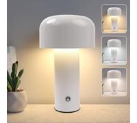 EXTRASTAR Mushroom Shape LED Desk Lamp, USB Rechargeable Mushroom Decorative Table Lamp Light with 3 Colours Dimmable for Restaurant, Bar, Bedroom, and so on （White）