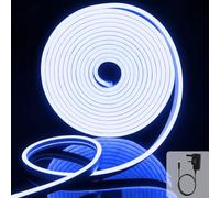 EXTRASTAR Neon Led Strip Light 5M 12V with Power Adapter,IP65 Neon Led Rope Light Cuttable 8.5W/M, Blue Light