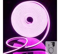 EXTRASTAR Neon Led Strip Light 5M 12V with Power Adapter, IP65 Neon Led Rope Light Cuttable 8.5W/M, Pink Light