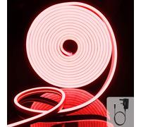 EXTRASTAR Neon Led Strip Light 5M 12V with Power Adapter, IP65 Neon Led Rope Light Cuttable 8.5W/M, Red Light