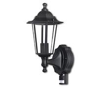 EXTRASTAR Outdoor 6 Sided Black Wall Lantern Security Light with PIR Motion Sensor Traditional Style Wall Light IP44 with E27 Screw Socket（Bulb not Included）