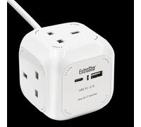 Rubik 4 Gang Cube Extension Lead w/ USB Port & Type C Port 1.5m Cable ExtraStar White One Size