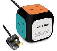 Rubik 4 Gang Cube Style Extension Lead with USB Port and Type C Port 1.5m Cable ExtraStar Multi One Size