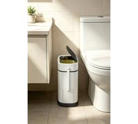 ExtraStar Slim Plastic Trash Can with Built-in Toilet Brush in White ExtraStar White