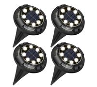 EXTRASTAR Solar Ground Lights 12 LEDs, 4 Pack Disk Lights Solar Powered, IP65 Waterproof Path Lights Outdoor Garden - 6500K Daylight