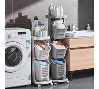 ExtraStar Space-Saving 4-Tier Rolling Laundry Organizer with 3 Removable Baskets in Grey ExtraStar Grey