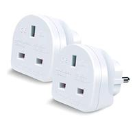 EXTRASTAR UK to EU Europe European Travel Adapter, 2 Pack 3 Pin to 2 Pin Plug Adapter Convertor for Germany, France, Spain, Portugal, Greece, Netherlands and More - White