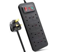 EXTRASTAR Universal Extension Lead, 8 Way Outlets Surge Protection Power Strips with Switch, Wall Mounted 13A/MAX.3120W Fused UK Power Socket (5M, Black)
