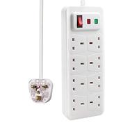 EXTRASTAR Universal Extension Lead, 8 Way Outlets Surge Protection Power Strips with Switch, Wall Mounted 13A/MAX.3120W Fused UK Power Socket (2M, White)