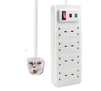 EXTRASTAR Universal Extension Lead, 8 Way Outlets Surge Protection Power Strips with Switch, Wall Mounted 13A/MAX.3120W Fused UK Power Socket (5M, White)