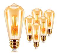 EXTRASTAR Vintage Edison Light Bulb, 6W E27 LED Filament Light Bulb, ST64 Retro Antique Style Amber Glass Screw Lamp, 540LM, Non-Dimmable, 48W Incandescent Equivalent, 2200K Amber Warm - 6 Pack