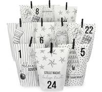Extravagant Advent calendar to fill, with 24 white gift bags and 24 number stickers and clips, Christmas Set 15 motif - to craft and give away, Christmas & Advent