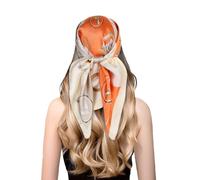 EXTREE Fashion Silky Satin Headscarf for Women Girls: Exquisite Pattern Lightweight Silk Graceful Scarfs 27.5 x 27.5 inches, Character Photo Frame Orange, 1