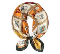 EXTREE Fashion Silky Satin Headscarf for Women Girls: Exquisite Pattern Lightweight Silk Graceful Scarfs 27.5 x 27.5 inches, Horse Checkered Dark Green Frame, 1