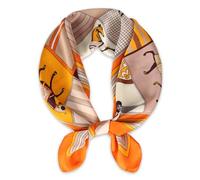 EXTREE Fashion Silky Satin Headscarf for Women Girls: Exquisite Pattern Lightweight Silk Graceful Scarfs 27.5 x 27.5 inches, Chessboard Horse Orange, 1