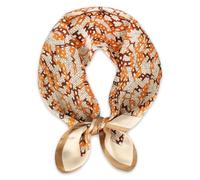 EXTREE Fashion Silky Satin Headscarf for Women Girls: Exquisite Pattern Lightweight Silk Graceful Scarfs 27.5 x 27.5 inches, Stitched Letters Brown, 1