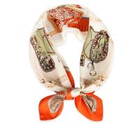 EXTREE Fashion Silky Satin Headscarf for Women Girls: Exquisite Pattern Lightweight Silk Graceful Scarfs 27.5 x 27.5 inches, A082-pink&orange, 1