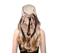 EXTREE Fashion Silky Satin Headscarf for Women Girls: Exquisite Pattern Lightweight Silk Graceful Scarfs 27.5 x 27.5 inches, Leather Snap Beige, 1