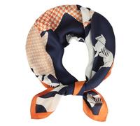 EXTREE Fashion Silky Satin Headscarf for Women Girls: Exquisite Pattern Lightweight Silk Graceful Scarfs 27.5 x 27.5 inches, Houndstooth Pony Navy Blue Bottom, 26.8 x 26.8 inches