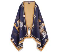 EXTREE Scarfs for Women Pashmina Silky Shawl Wrap for Evening Dressing Blanket Open Front Poncho Cape, Blue Round Carriage, One Size