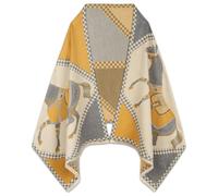 EXTREE Scarfs for Women Pashmina Silky Shawl Wrap for Evening Dressing Blanket Open Front Poncho Cape, Petite, Aai-yellow-grey-horse