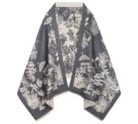 EXTREE Scarfs for Women Pashmina Silky Shawl Wrap for Evening Dressing Blanket Open Front Poncho Cape, Aae-grey-forest, Standard