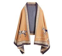 EXTREE Women Scarf Pashmina Shawl Wrap for Evening Dressing Blanket Open Front Poncho Cape, Apricot Purple Double Sided Grid Carriage, Medium