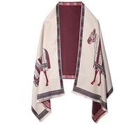 EXTREE Women Scarf Pashmina Shawl Wrap for Evening Dressing Blanket Open Front Poncho Cape, Beige Palace Horse, Medium