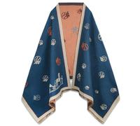 EXTREE Women Scarf Pashmina Shawl Wrap for Evening Dressing Blanket Open Front Poncho Cape, Blue and Brown Double Sided Multi Royal Horse, Medium