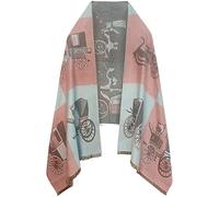 EXTREE Women Scarf Pashmina Shawl Wrap for Evening Dressing Blanket Open Front Poncho Cape, Pink Gray Blue Multicolor, Medium