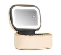 Extrei Gent Small Makeup Bag Travel Train Case with Mirror and Light Mini Travel Makeup Train Case Cosmetic Organizer 3 Adjustable Brightness Toiletry Bag Portable Artist Storage, Beige, S, Mini Ature