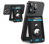 ExtreLife for Magsafe Wallet Stand with AirTag Holder, Open ID Window, Magsafe Airtag Wallet for iPhone 15/14/13/12 Series, Leather Magnetic Phone Wallet, Black Carbon Fiber, BSJCB096-WPB-US