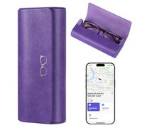 ExtreLife Smart Glasses Case, Works with Apple Find My, Hard Shell Sunglasses Case for Women Men, Eyeglasses Case with GPS Tracker, PU Leather, Anti-Lost, Rechargeable, Elegant Purple