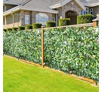 eXtreme Artificial Willow Fence Screen With White Flowers On Trellis Hedge Screening Expandable Privacy Screen Wall Panel - H 1M X W 2M